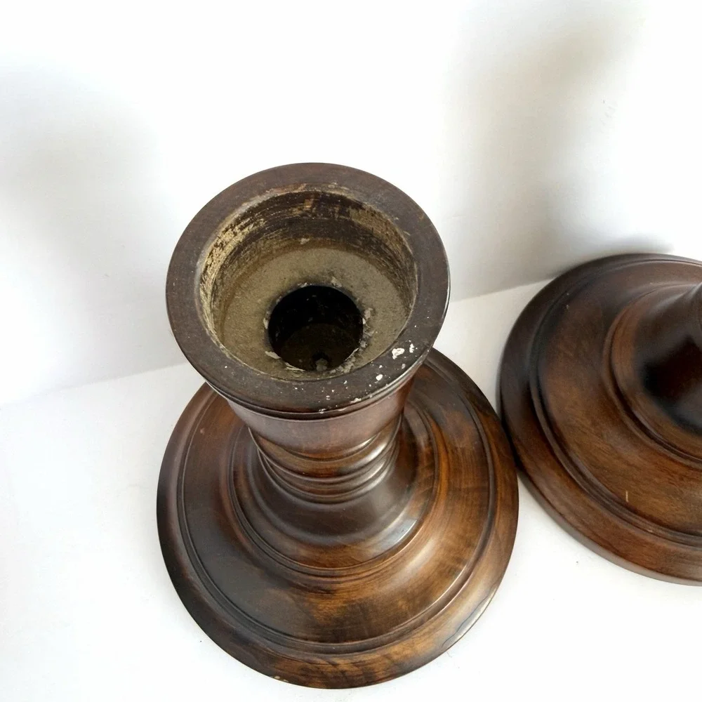 Large Chunky‎ Wooden Candlestick Holders Boho Cottagecore Farmhouse Witchy